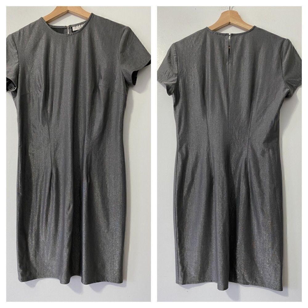 Retro Sheath Vintage 90s Metallic Gunmetal Gray Petite Sophisticate Dress Sz 6